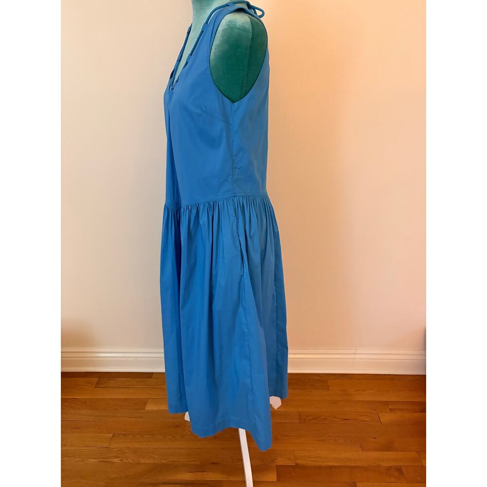 PINKO Azure Blue Drop Waist Midi Dress Coastal Resortwear Minimalist Chic Italy - Picture 4 of 9